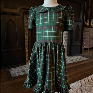 Plaid Green Dress with Ruffle Hem Little Stocking Co
